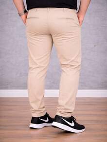 Men's Plus Size Tailored Twill Trousers With Cotton And Elastane, Assorted Colors - 香檳色 - 查看 3