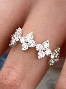 rundraw 1pc 2026 New Elegant Luxurious Four-Leaf Clover Zirconia Inlaid Copper Gold-Tone Ring, Suitable For Women's Daily Wear, Dating, Party, Ball, Commuting - Four-leaf Clover Ring - View 11