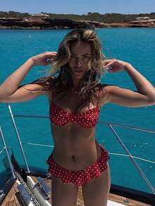 Women's Red & White Polka Dot Ruffle Trim Bikini Set, Cute & Sexy Beach Swimwear, 2 Pieces Swimsuit For Summer Holiday - Multicolor - View 1