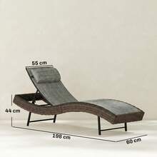 Ghế nằm thư giãn ngoài trời hình chữ S bằng mây Outsunny có tựa đầu, 5 vị trí ngả lưng, thích hợp cho sân hiên, bãi biển, hồ bơi, vườn, kích thước 60x198x44cm, màu nâu. - A - Xem 3