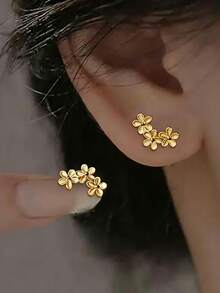 1 Pair Sweet S925 Sterling Silver Lovely Flower Earrings, Fashionable Versatile Screw-Design Floral Stud Earrings, Suitable For Daily Wear, Commuting, Gift - Flowers - View 13