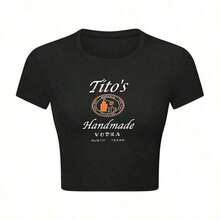 Summer Tops Tito's Handmade Vodka Women's Black Crop Top T-Shirt - Official Merchandise Summer Outfits For Women - 黑色 - 查看 6