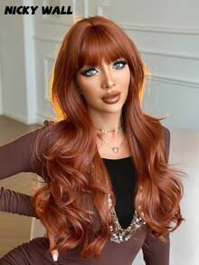  Ginger Wig Long Body Wave Wigs For Women Fluffy Natural Curly Wig With Bangs Fashion Synthetic Heat Resistant Fiber Wigs Girls Cosplay Party Daily Use 28 Inch - Ginger - View 5