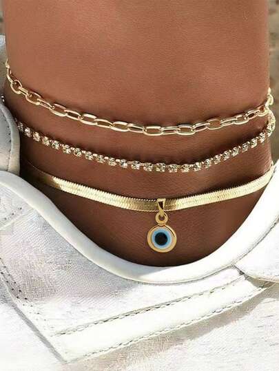 Tkool 3件套 时尚嘻哈不锈钢刀片链脚链套装 女士