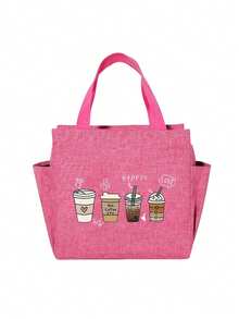 Bolsa aislada con patrón de 4 tazas de café y bolsa de almacenamiento de cubiertos negra | Lonchera de gran capacidad con doble bolsillo para mantener la comida caliente o fría, ideal para estudiantes, oficina, viajes, picnics y campamentos | Artículo esencial para volver al colegio, regalo de aprecio a maestros, favor de boda, regalo de agradecimiento, regalo del Día de la Madre | Para mujeres y hombres, imprescindible para vacaciones, versátil enfriador para el trabajo, la escuela y el almuerzo - Multicolor - Ver 10