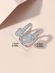 1 pieza Pendiente de oreja con forma de corazón de cobre con doble circonita de moda para mujeres - Amarillo Oro - Ver 2
