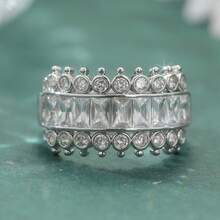 Luxury Fashion Multi-Row Synthetic Cubic Zirconia Wide Band Ring, Handmade Jewelry Suitable For Parties And Gatherings, Perfect Gift For Women - Silver - View 11