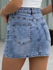 Chân váy denim mùa hè mới, chân váy mini ôm sát gợi cảm, phong cách Âu Mỹ. - Rửa nhẹ - Xem 7