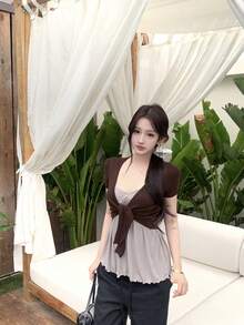 Bộ đồ nữ thanh lịch mới về: áo khoác cardigan ngắn tay ôm dáng, kiểu dáng thanh lịch, gồm 2 món, thích hợp cho mùa xuân/hè. - Rỉ Nâu - Xem 9