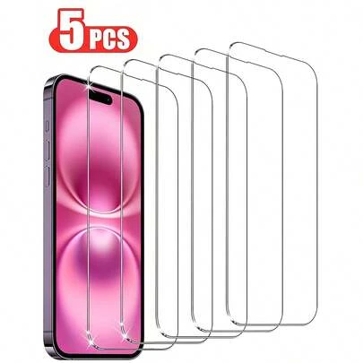 MIGAE 5 Packs - Tempered Glass Screen Protector For IPhone 16/16 Plus, Compatible With IPhone 17/16/15/14/13/12/11 Pro Max/Air/X/XS/XR/Mini/7/8/14 Plus, Also Suitable For 14/15/16 Pro Max. An Essential Screen Protector, Suitable For Daily Use, Office Work, And Home. Waterproof Tempered Glass, Shockproof, Drop-Proof, Scratch-Resistant, Fingerprint-Resistant, Full Coverage.