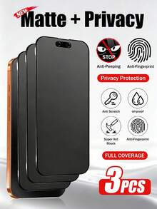 3pcs Matte Privacy Screen Protector Film, Soft Material, Full Coverage, Anti-Spy, Anti-Glare, Ceramic Film, Anti-Fingerprint, Compatible With Phone Cases, Compatible With IPhone 17 Pro Max 6.9 Inch, 17 Pro Max/17 Air/16 Pro Max/16 Pro/16 Plus/16/15 Pro Max/14 Pro Max/13 Mini/12/11/XS Max/XR/8 Plus/7 Plus - 3pcs Matte Privacy - View 18