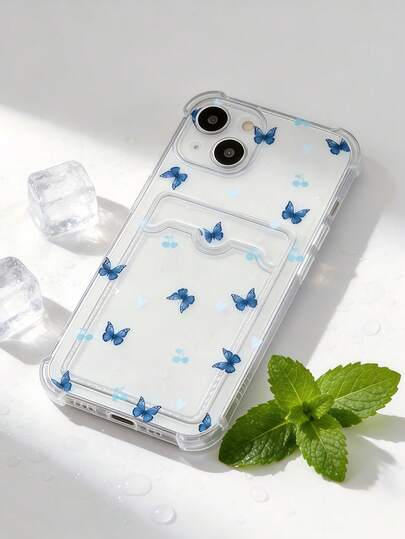 1 ốp lưng điện thoại trong suốt chống rơi có túi khí và khe đựng thẻ, họa tiết bướm và trái tim màu xanh mát mùa hè, tương thích với Apple 17 Promax, 17Air, 17Pro, 17, 16 Promax, 16 Plus, 16 Pro, 16, 15Promax, 15 Plus, 15Pro, 15, 14Promax, 14Plus, 14 Pro, 14, 13Promax, 13 Pro, 13, 12Promax, 12Pro, 11 Promax, 11 Pro, 11, XSMAX, XR, X/XS, 7Plus, 8Plus/Galaxy S10, S21, S22, S23, S24, S25, S26, Note20