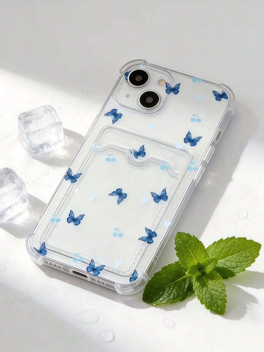 1 ốp lưng điện thoại trong suốt chống rơi có túi khí và khe đựng thẻ, họa tiết bướm và trái tim màu xanh mát mùa hè, tương thích với Apple 17 Promax, 17Air, 17Pro, 17, 16 Promax, 16 Plus, 16 Pro, 16, 15Promax, 15 Plus, 15Pro, 15, 14Promax, 14Plus, 14 Pro, 14, 13Promax, 13 Pro, 13, 12Promax, 12Pro, 11 Promax, 11 Pro, 11, XSMAX, XR, X/XS, 7Plus, 8Plus/Galaxy S10, S21, S22, S23, S24, S25, S26, Note20 - Trong sáng - Xem 1