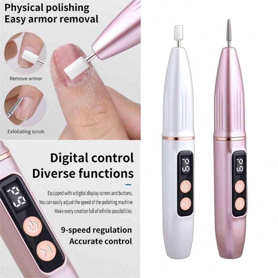 Kit eléctrico de cuidado de uñas - Amoladora de uñas, pulidora, removedor de cutículas, lima de uñas, 11 cabezales de pulido, recargable por USB - Multicolor - Ver 1