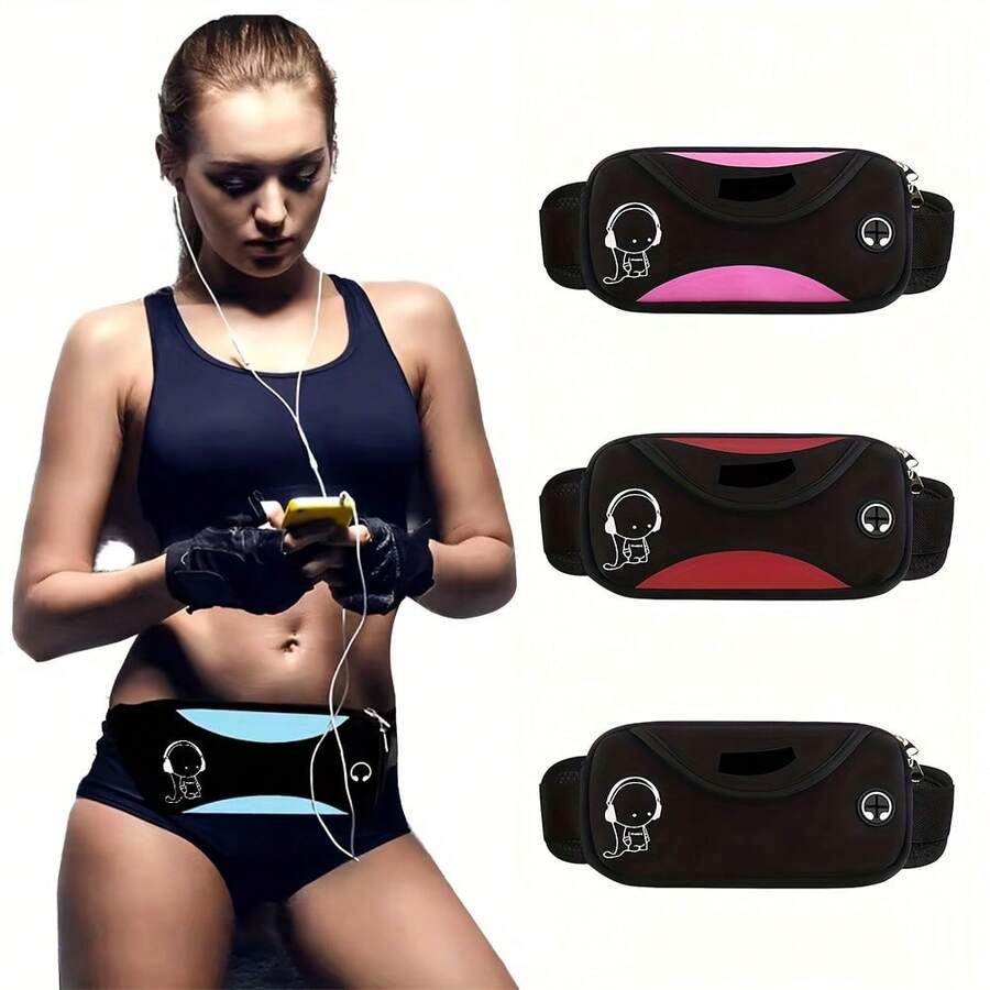 Reflective Multifunctional Running Waist Bag With High Quality Phone Pocket And Headphone Connection Port, Suitable For Storing Phones And Keys For Both Men And Women's Sports Activities - Pink - View 1