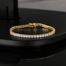 MDFUN 18K Gold Plated Cubic Zirconia Tennis Bracelet, 3mm Cubic Zirconia Pendant Bracelet, Unisex - Gold - View 8