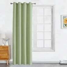 1pc Solid Color Polyester Curtain, Blackout Curtain To Darken Room During Power Outage, Heat Insulating Curtain For Kitchen, Dining Room, Living Room, Bedroom - Green - View 19