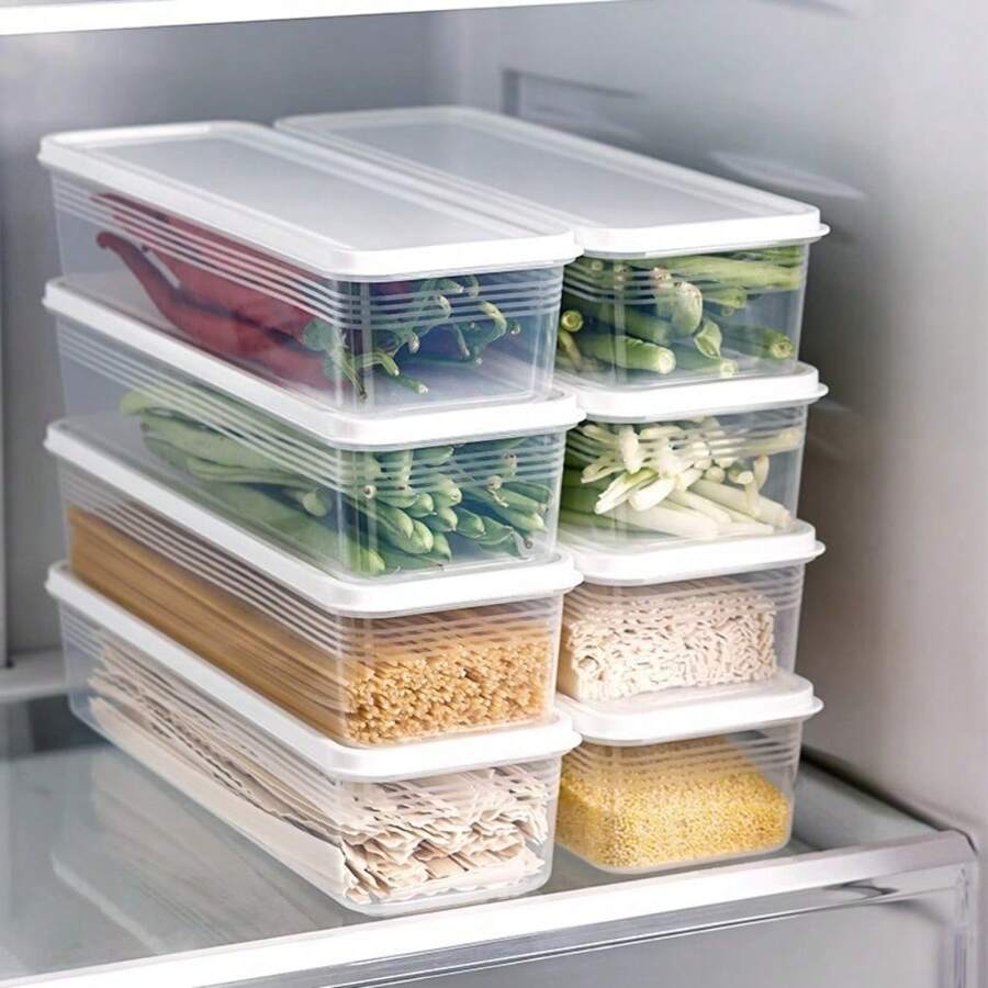 2/4件組密封食品儲存容器套組,附彈蓋,可堆疊透明廚房收納盒,適用於穀物、麵粉、零食與短義大利麵,一鍵式防漏食品儲存盒 - 無色 - 查看 1