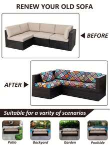 户外花园露台沙发垫套，四季通用弹性沙发垫套，防水耐磨露台家具罩，印花户外沙发垫套，别墅花园印花沙发垫套，耐用易清洁户外座椅垫套，藤编沙发通用家具保护罩，适用于露台和花园 - 彩色 - 查看 8