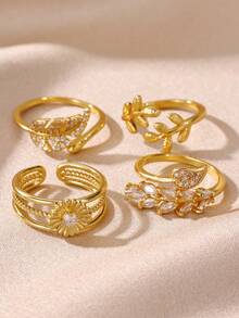Nhẫn trang trí hình lá bằng thép không gỉ, nhẫn hình mắt quỷ đính đá Cubic Zirconia, nhẫn hình mắt ngọc lam xanh, trang sức may mắn bằng thép không gỉ dành cho nữ. - 9 - Xem 11