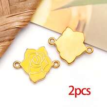 2件装镀金不锈钢珐琅花叶吊坠，高品质可爱DIY工艺品配件，适用于项链、手链、珠宝制作 - 彩色 - 查看 22