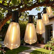 Solar Powered Dimmable Outdoor String Lights With Remote Control, 15 Waterproof Shatterproof ST38 LED Edison Bulbs, 4H/6H/8H Timer Patio Lights For Backyard Porch Garden Bistro Wedding Party Decor - 100英尺 - 查看 5