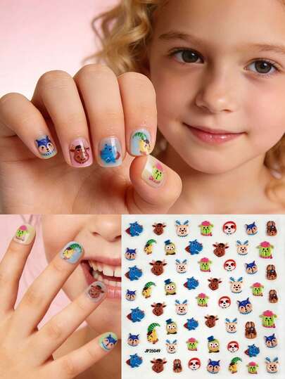 5D立体森林主题美甲贴纸，3D卡通动物戴帽子贴纸，复古童话风格美甲贴花，森林主题装饰材料，可用于剪贴簿和DIY，趣味儿童美甲贴纸