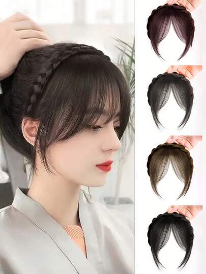 Diadema trenzada con flequillo para pelucas sintéticas cortas y rectas, nuevos accesorios para el cabello que incluyen flequillo, diadema trenzada, aro para el cabello, extensiones de cabello, fibra sintética resistente a altas temperaturas, coletero diadema