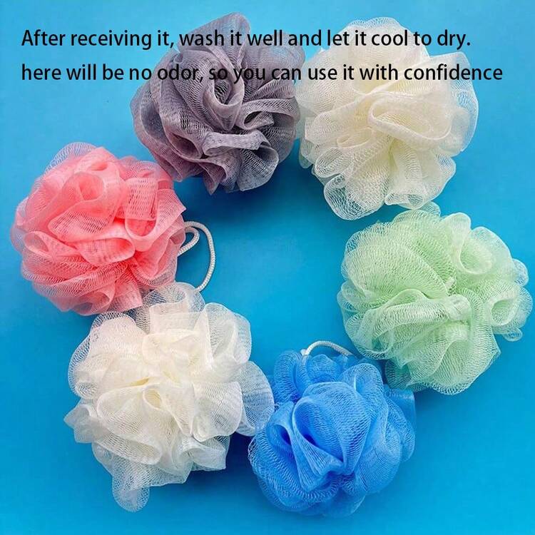Set de 4 piezas de esponjas de baño de unicolor, pompones de ducha, flores de baño, estropajos, bolas de esponja de baño, aproximadamente 20g/pieza, color aleatorio - Multicolor - Añade 3