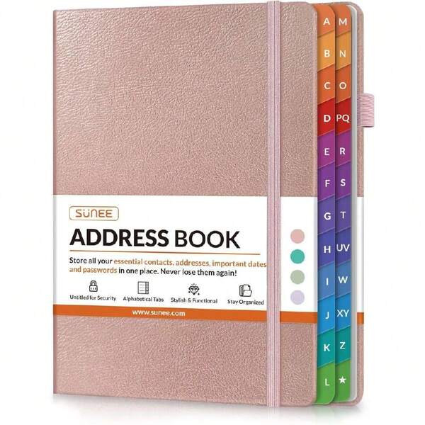 - Libreta de direcciones con pestañas alfabéticas coloridas, organizador de cuaderno de direcciones para grabar contactos, 5.3 x 7.7 pulgadas, oro rosa,44563056