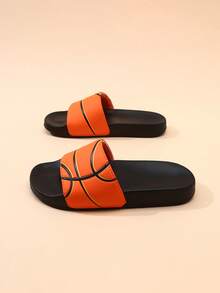 1 Pair Kids' Foam Slippers With Basketball Shoe Pattern, Casual Slip-On Sandals For Indoor & Outdoor Wear, Suitable For Older Children - Black - View 8