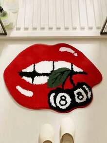 1pc Red Lip Bite Black Number Faux Cherry Design Decorative Carpet, Suitable For Decorative Carpet, Bedroom Decor, Small Rug, Carpet, Home Decor, Living Room Carpet, Living Room Small Rug, Bedroom Carpet, Living Room Home Decor, Outdoor Carpet, Washable Carpet, Plush Carpet, Thick Carpet, Fluffy Carpet - Multicolor - View 16