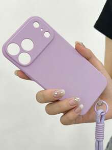 1个柔和紫色手机壳，带挂绳，防震、防滑、防刮，适用于苹果17 Pro Max、17/16/15/14/13/12/11系列、S20-S25系列、Note 14/13/12系列和A56 5G，完美的情人节礼物 - 紫色 - 查看 2