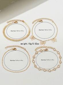 1 Set Fashion New Minimalist Metal Multi-Layer Crystal Chain Beach Style Butterfly Pendant Anklet For Girls - Anklets - View 5