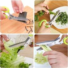 Juego de 5 tijeras para hierbas - Tijeras de cocina resistentes con cepillo de limpieza, tijeras de cocina multiusos de acero inoxidable, diseño ergonómico de doble mano para zurdos y diestros, adecuadas para uso diario y como regalo, disponibles en verde y azul - Multicolor - Ver 5