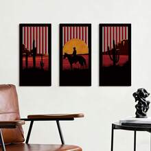 3 Stücke amerikanischer Country Western Cowboy Holz-Wanddekoration mit Durchbrüchen, vintage Kaktus Wanddekoration, Wohnausstattung, geeignet für Wohnzimmer, Schlafzimmer, Arbeitszimmer, Balkon, Badezimmer usw., amerikanische Country Vintage Kaktus Heimdekoration - Verschiedenfarbig - Übersicht 3