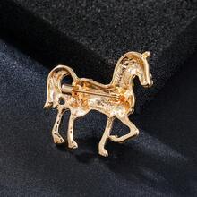 1pc Vintage Gold-Plated 3D Horse Brooch, Luxury Fully Studded Transparent Crystal Stallion Lapel Pin With Black Diamond Horse Eye, Symbolizing Good Fortune And Success, Suitable For Suit Jackets, Equestrian Enthusiasts, Father's Day Gift - Horse - View 5