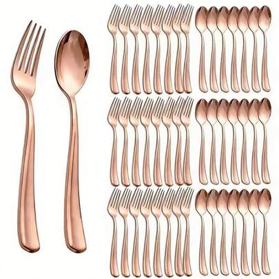 10/25/50/100/200pcs Rose Gold Reusable Party Cutlery Set - Includes Forks And Spoons, Washable Dinnerware Set For Parties, Holidays, Christmas Decor, Banquets, Weddings, Kitchens, Valentine's Day