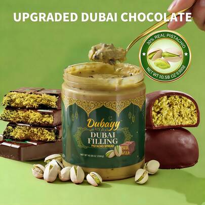[Mom's Sweet Gift]300g Dubai Pistachio Chocolate Spread, Filled With Real Pistachio And Kunafa Crisp, Perfect Breakfast Partner, Premium Gift