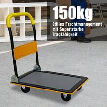 Flatbed Trolley, Platform Hand Truck With 150kg Load Capacity, 360-Degree Swivel Wheels, Foldable Trolley For Loading And Storage, Warehouse Yellow - 黃色 - 查看 6