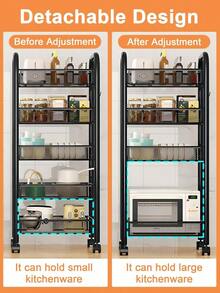 Rolling Utility Cart Organizer, Stable And Sturdy Black Rolling Storage Carts With Wheels, Storage Cart Bathroom, Kitchen, Snack,, Makeup, Daily Essentials, 3/4/5 Tier, Shelf Rack Dish Drying Rack Utensil Holder Storage Organizer Storage Cabinet Closet Organization And Storage Kitchen Organization And Storage Kitchen Accessories Kitchen Storage Bathroom Storage Room Decor Bathroom Decor Home Decor Pink Room Decor Bedroom Decor - Black - View 3