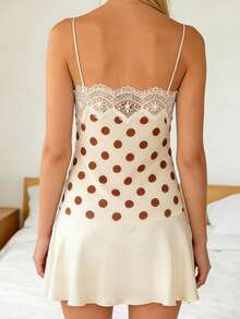 Women's Dots Print Mini Dress Sleeveless Spaghetti Strap Flare Dress Summer Casual Dress - Marrón - Ver 5