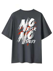 Camvyn Men's Casual Short Sleeve T-Shirt With Slogan Print, Drop Shoulders, Loose Fit And Breathable. Ideal For Summer. - 深灰色 - 查看 2