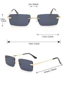 6pcs Men Small Square Rimless Vintage Classy Aesthetic Street Style Classic Delicate Fashion Glasses For Street Snap Musical Festival Business Appointment Outfits Party Decoration - 彩色 - 查看 5