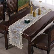 HXARTMIS 1pc Elegant Lace Rose Embroidered Edged Table Runner, Vintage Lace Mesh Table Decor, Romantic Floral Dining Table Decoration Suitable For Restaurant, Kitchen, Wedding, Party, Home Decor, Mother's Day, Valentine's Day, Father's Day Holiday Themes - Brown - View 13