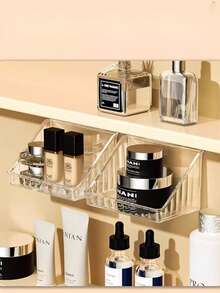 2pcs Luxury Transparent Acrylic Storage Box, No Drilling Needed Strong Adhesive Installation, Slanted Compartment Design, Convenient & Quick, Suitable For Bathroom Wall-Mounted Storage Of Toiletries, Toothbrush & Toothpaste, Bedroom Bedside Cosmetics, Great Gift For Mother's Day Or Loved Ones - Clear - View 5