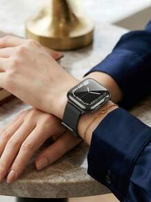 1件装男女时尚黑色不锈钢表带及TPU表壳，兼容 38mm 40mm 41mm 42mm 44mm 45mm，奢华表带及TPU表壳，兼容 Series 9 8 7 SE3 6 5 4 3 2 1，时尚智能手表表带，兼容表带 - 黑色 - 查看 3