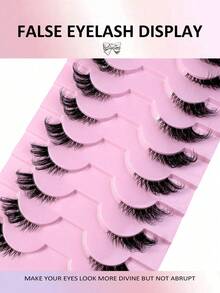 10对透明带假睫毛，猫眼短款柔软3D貂毛睫毛，自然妆效（10B-2） - 黑色 - 查看 2