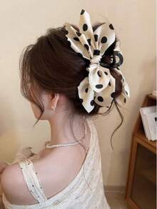 1 pieza Pinza de pelo con lazo grande a lunares, pinza de pelo elegante adecuada para uso diario, casual, trabajo, vacaciones, festivales, fiestas - Multicolor - Ver 2