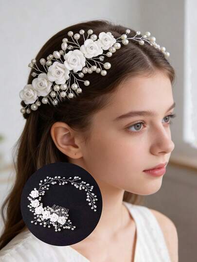 1pc Girls' Handmade Elegant Pearl Hair Band, Girls' Hair Accessory For Performance, Cosplay Princess Outfit, Spring Hair Clip, Birthday Party Holiday Gift, Friend Gift, Graduation Season Hair Decor